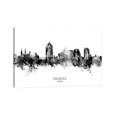 Roanoke Virginia Skyline Name Bw by Michael Tompsett - Wrapped Canvas Print