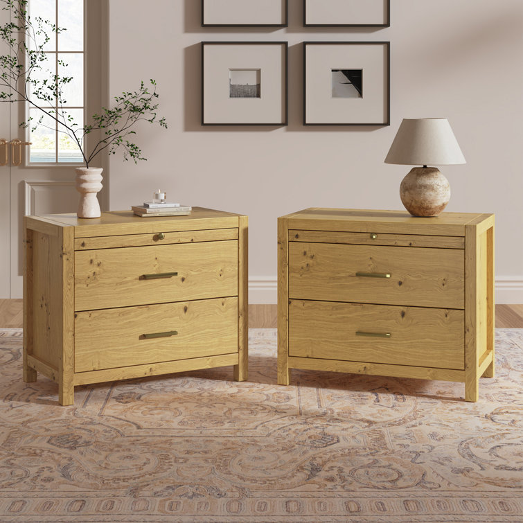 Avedikian 26.5"H Modern 2-Drawers Nightstand with Solid Wood Legs and Extendable Tray (Set of 2)