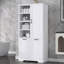 Armoire de rangement de salle de bain avec portes et tiroirs, panier à linge inclinable, plusieurs espaces de rangement, style autoportant, tablettes ouvertes, tablettes réglables-466738203