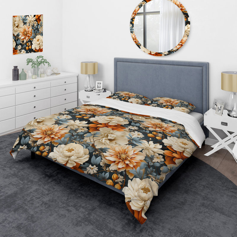 Orange Rustic Elegance Floral Pattern III - Ensemble de housse de couette à motif floral