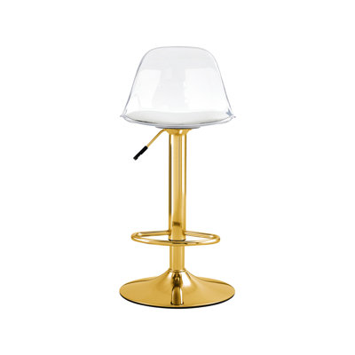 Ensemble de 2 tabourets de bar à hauteur réglable avec dossier transparent et base en métal doré, tabourets de comptoir pivotants à 360 ° pour le bar et la cuisine