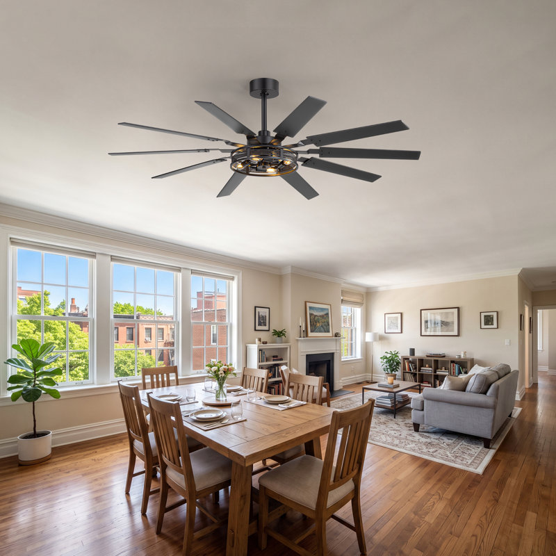 Ventilateur de plafond en cage de 60 po avec lumière et télécommande, ventilateur de plafond à moteur à courant continu pour l'intérieur et l'extérieur, ventilateur réversible silencieux avec 4 prises E12, idéal pour le patio de la chambre à coucher
