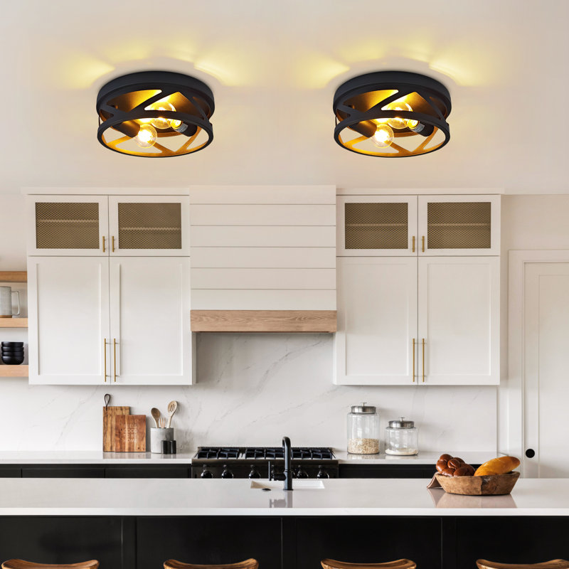 11 In. 2-Light Farmhouse Black Flush Mount Ceiling Light Fixture With Turnable Light Cap (2-Pack), 3.7" H x 3.7" W x 11" D, 2