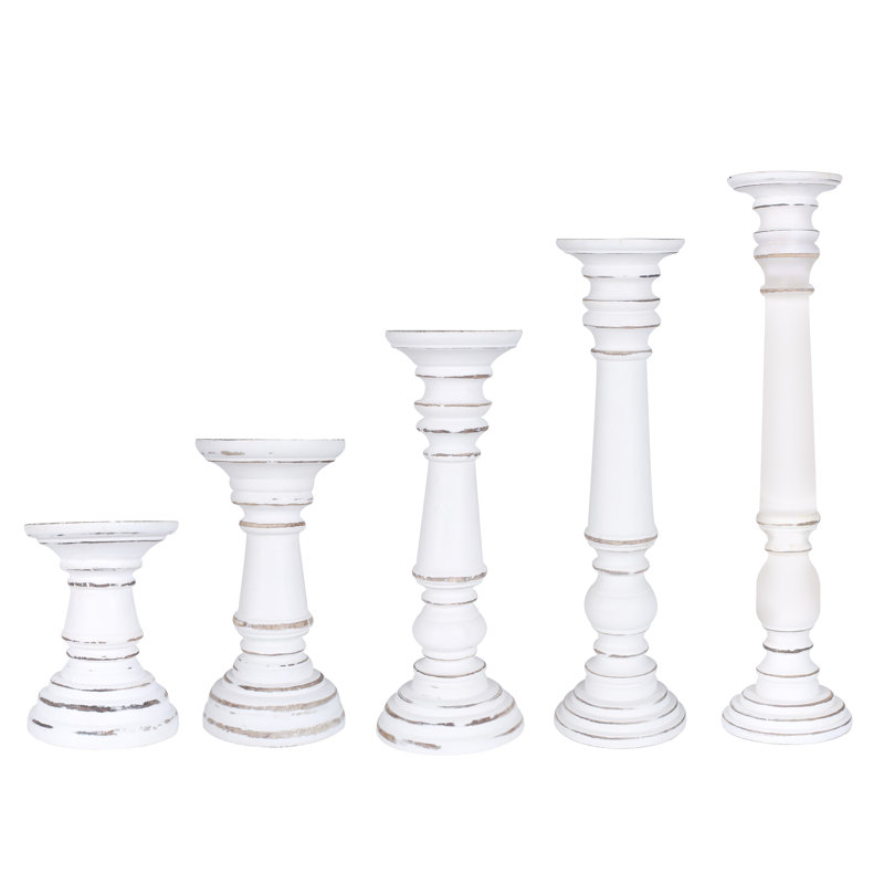 Wood Tabletop Candlestick, 19cm H x 12cm W x 12cm D