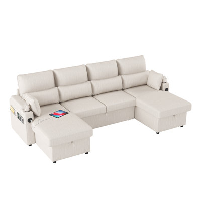 U-shaped Sectional Sofa Bed Pull Out Sleeper Couch With Storage Chaise For Living Room