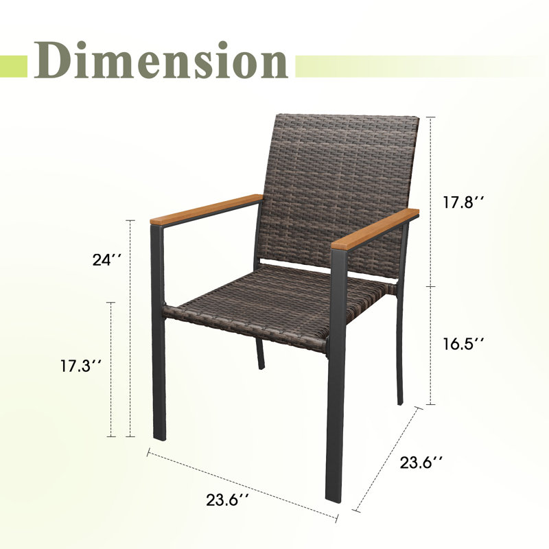 4-Piece Stackable Pe Wicker Outdoor Dining Chairs with Wood Armrests, 4