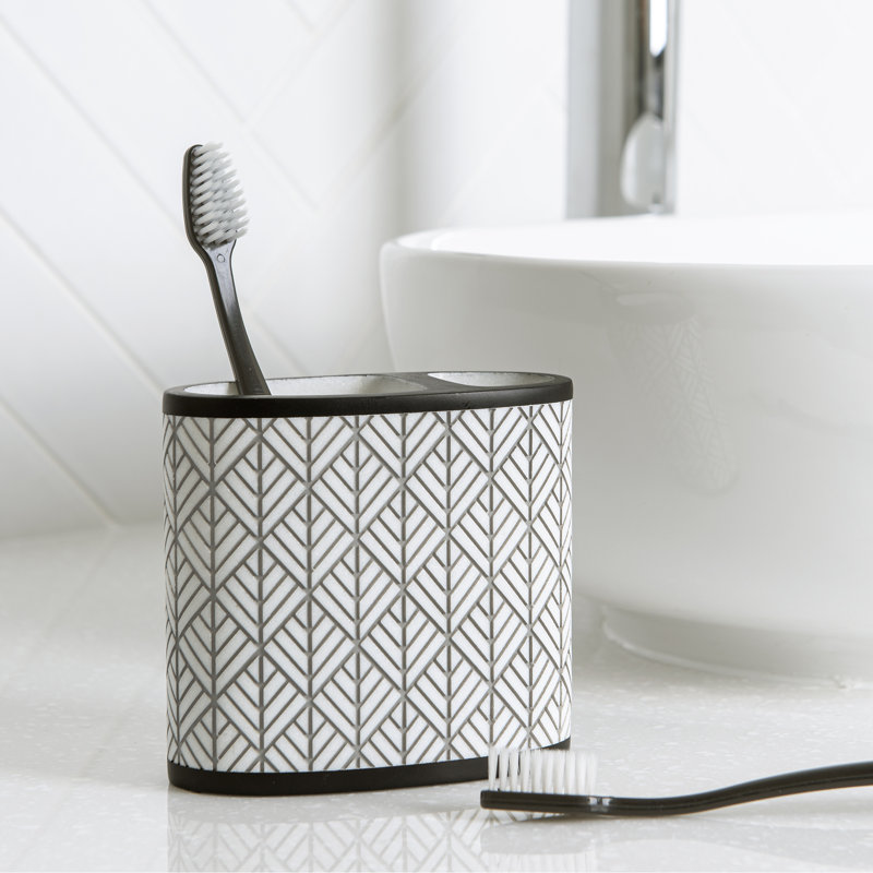 Shelby Charcoal and White Resin Geometric Toothbrush Holder