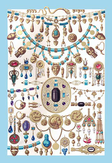 « étrusque bijoux » par auguste racinet, impression encadrée, H 36 po x l 24 po x P 1,5 po