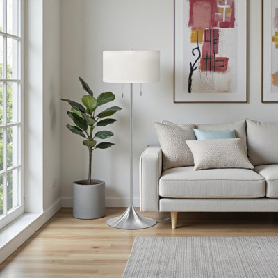 Thomas 61"H Contemporary Style In Silver Metal Ivory/Cream Shade Floor Lamp