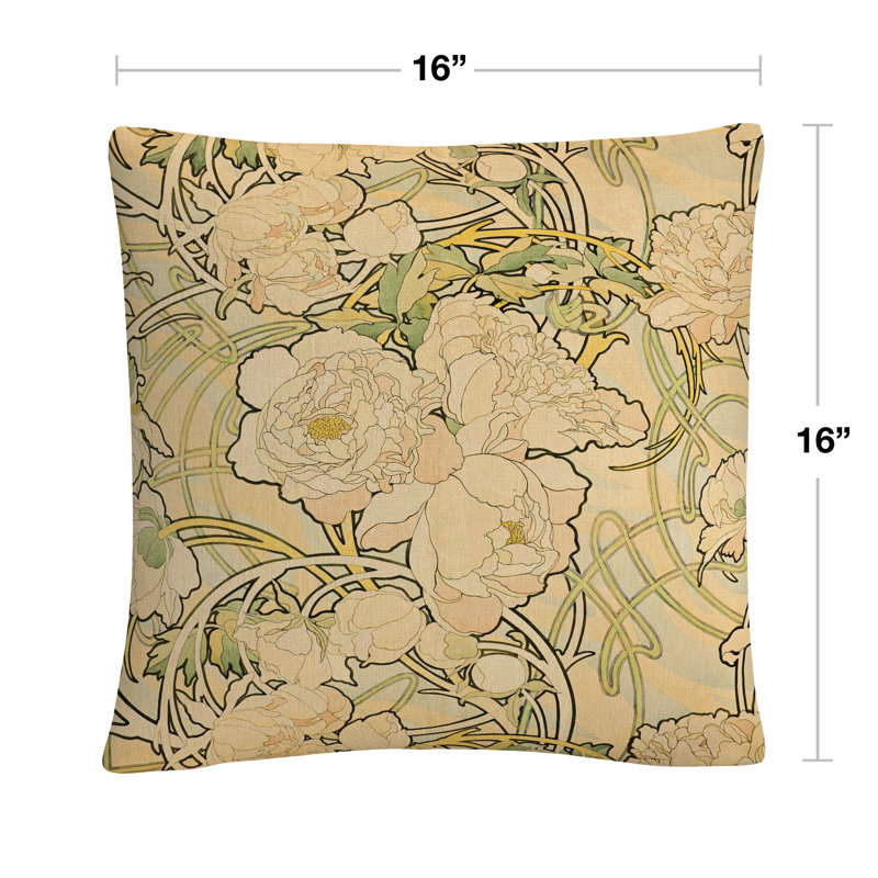 Coussin décoratif pivoines par Alphonse Mucha