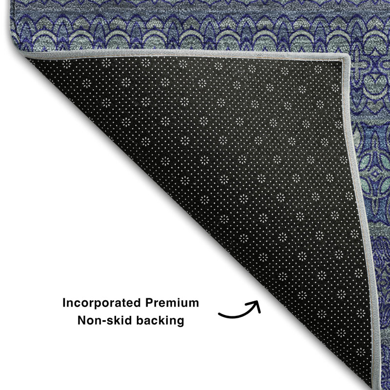 Premium Machine Washable Cerrito AMF527 Navy, Runner 2'3" x 7'6"