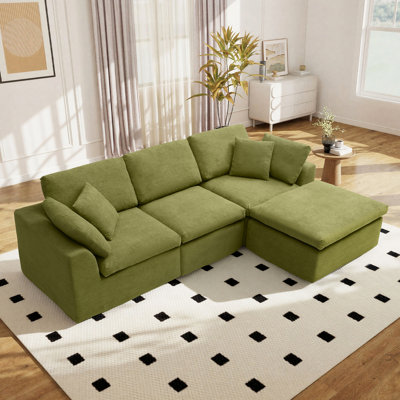 110'' Comfy L Shaped Cloud Sofa with Ottoman, Oversized Compression Deep Seat Sectional Modular Couch, 3 Seater Living Room Set