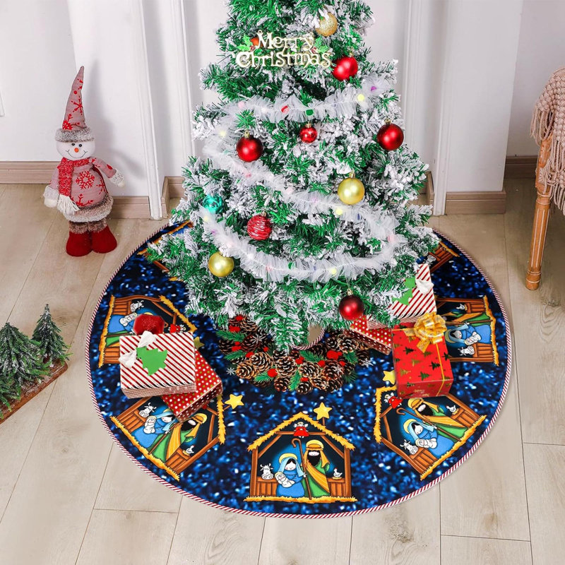Jupe d'arbre de Noël, crèche de Noël, décorations de jupe d'arbre de Noël, tapis d'arbre de Noël pour fête de Noël - 36