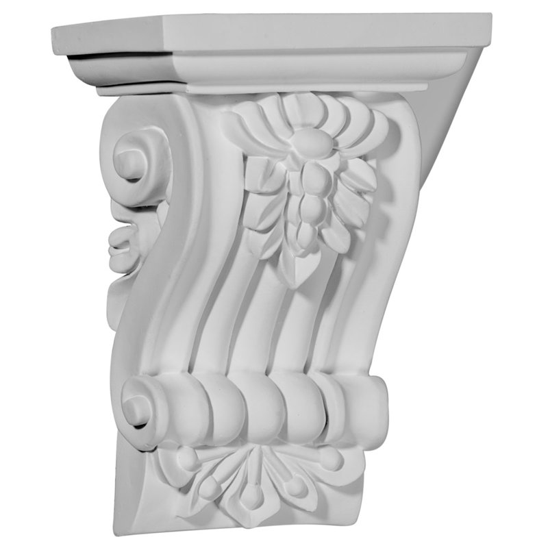 Endurathane Leandros Fluted Leaf Corbel, 4 1/8"W x 3"D x 5 3/4"H, Factory Primed