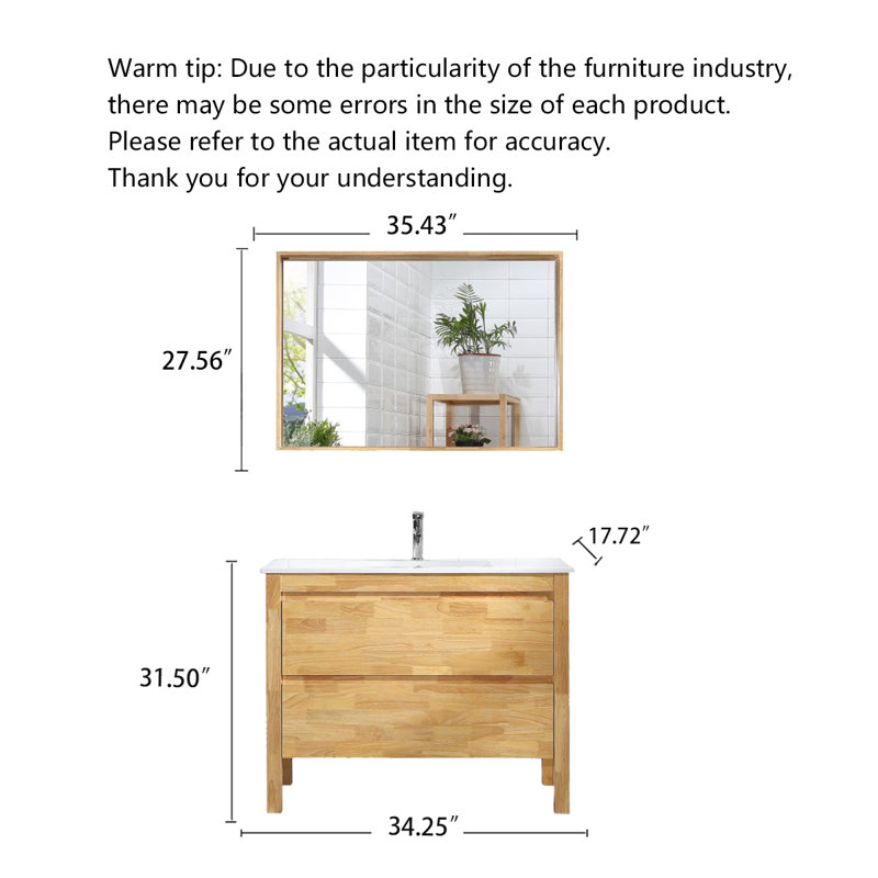 Meuble-lavabo en bois d'hévéa de style japonais avec lavabo en céramique