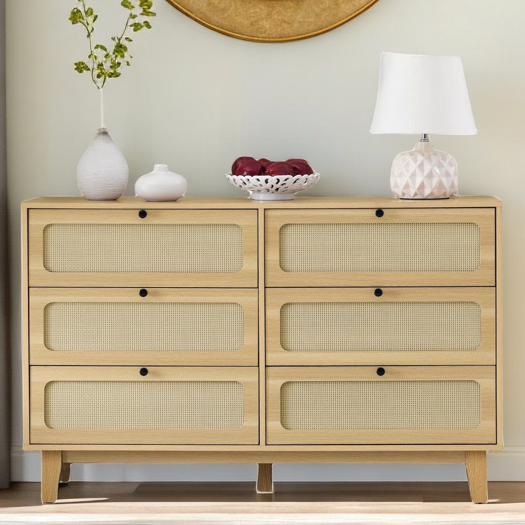 Bay Isle Home Arjune 52'' Wide 6 - Drawer Rattan Dresser | Wayfair