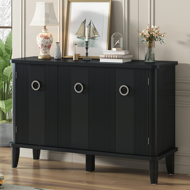 Élégante armoire en placage de bois massif avec portes réglables pour une utilisation polyvalente, Noir