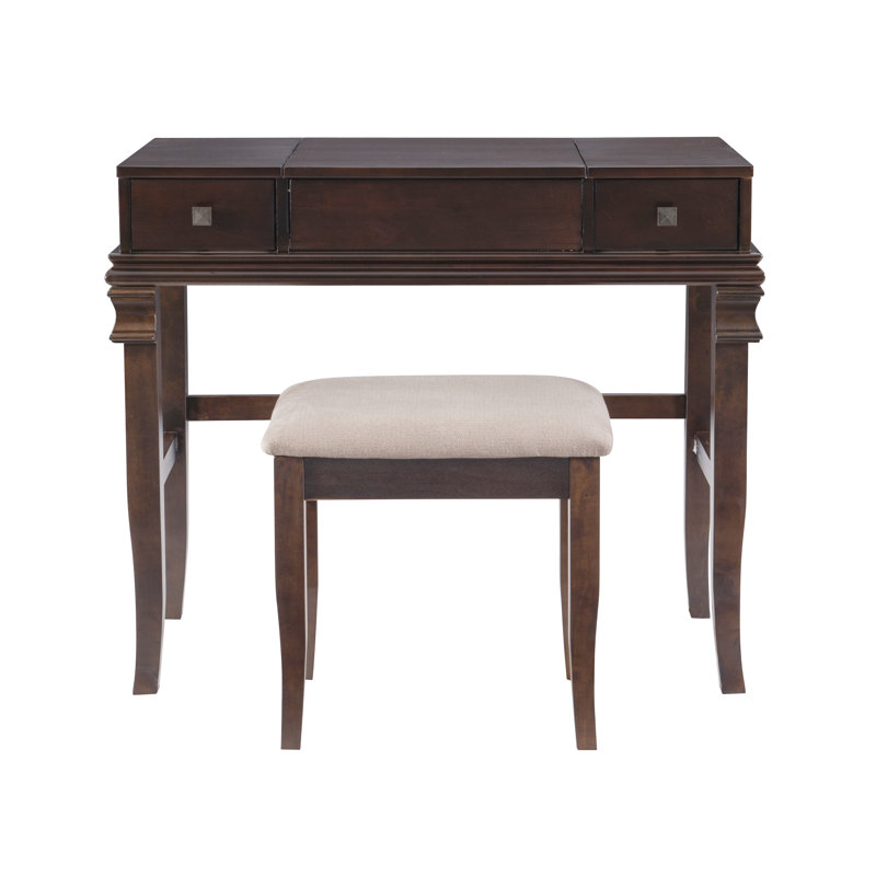 Godines Vanity Set with Stool and Mirror, Walnut