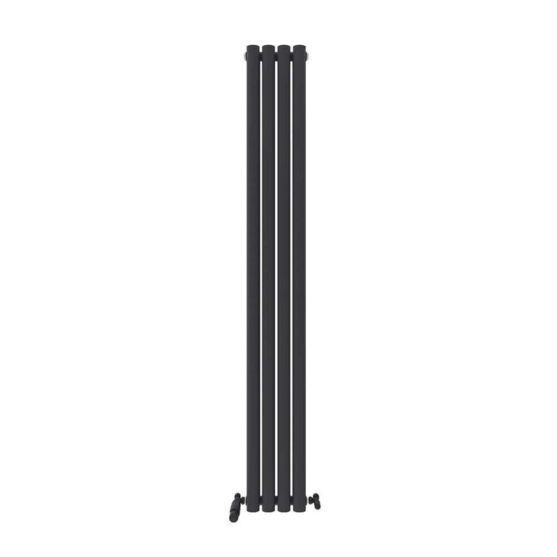 iBathUK Princia Vertical Double Oval Panel Radiator Angled Valve, 1800cm H x 240cm W x 79cm D, Grey