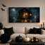 Trois fantômes avec des parapluies à l'extérieur, tableau mural en bois illuminé pour l'Halloween sur toile-285481452
