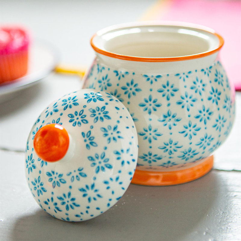 Nicola Spring Hand-Printed Sugar Bowls - 10cm - Blue - Pack of 3
