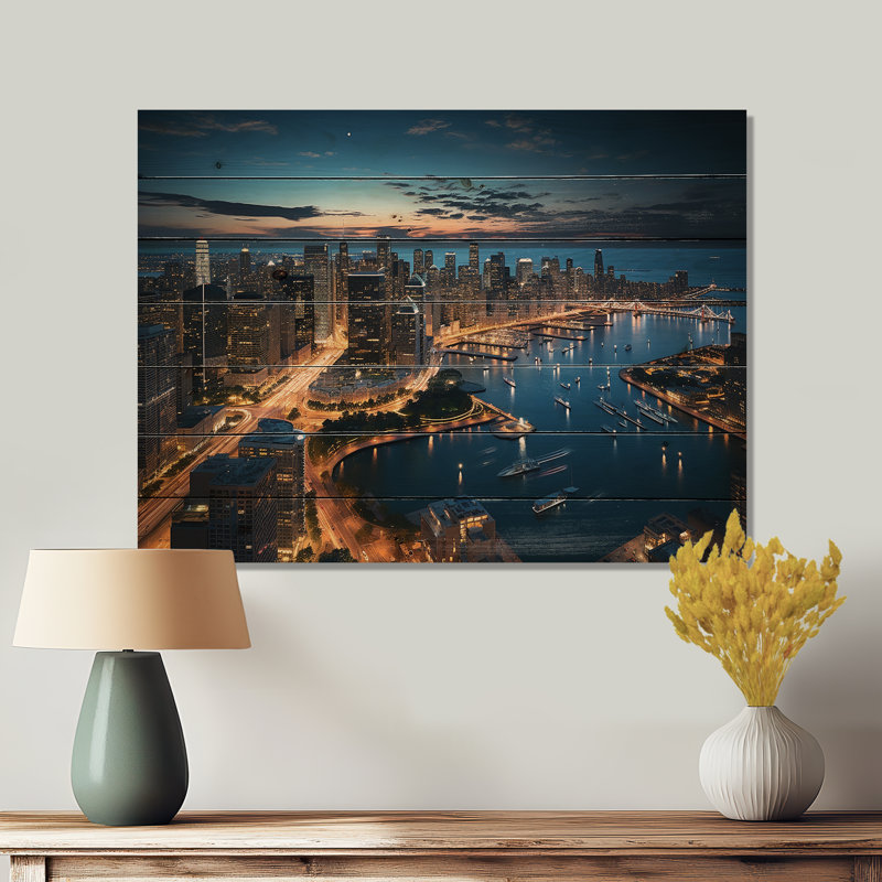 Shuna Chicago, beau paysage urbain I - impression sans cadre sur bois, H 30 po x l 40 po x P 0,78 po