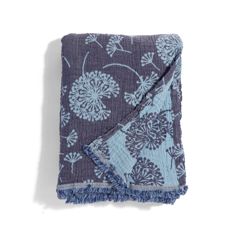 Navy and Blue Reversible Cotton Dandelion Throw Blanket