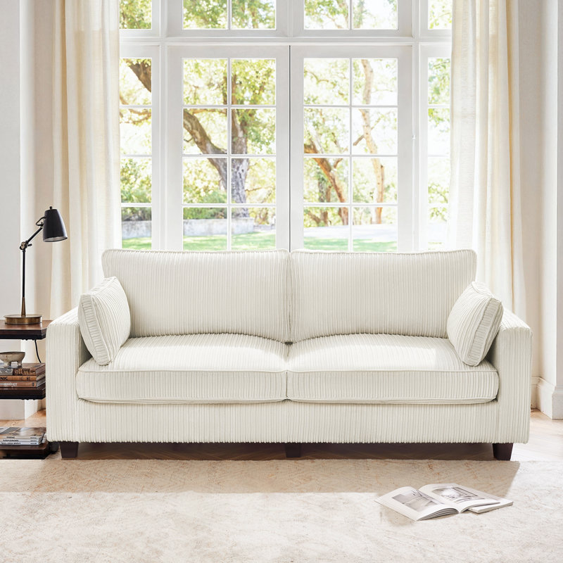 Canapé à accoudoirs carrés 80,71 po Jusleen, Velours côtelé beige