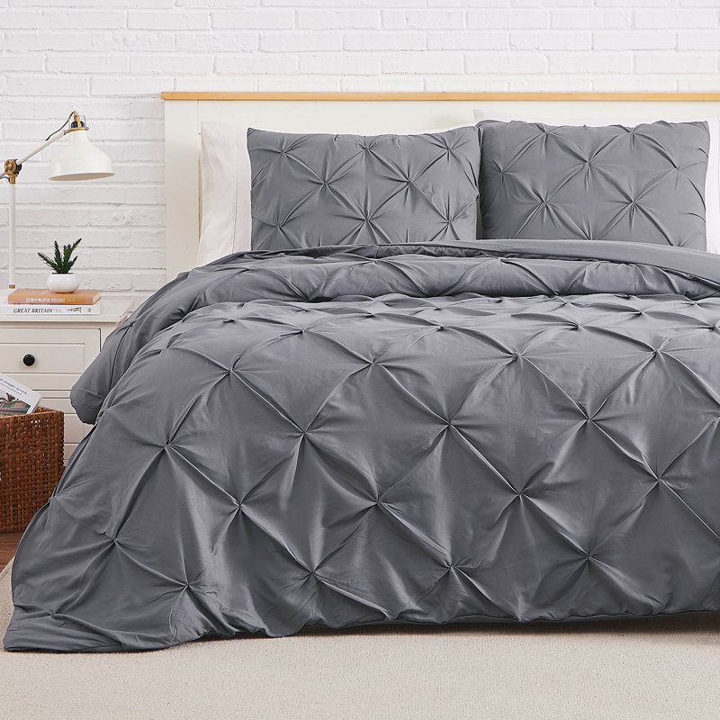 Literie 3 pièces Southshore Fine Linens Pintuck Pleat Slate pour lit double/queen, avec 2 taies d'oreiller standard, fermeture éclair dissimulée et attaches aux coins