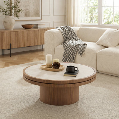 Table basse en pierre frittée de 35,43 pouces avec piédestal robuste en panneau de fibres à densité moyenne pour le salon, la chambre à coucher et la salle de réception