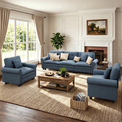 3-piece Upholstered Modular Sectional Sofa Sets With Nailhead Trim, Oversized Couch Set With Sofa And Armchairs