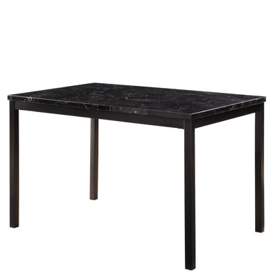 Élégante table de salle à manger en faux marbre et en métal noir pouvant accueillir 4 personnes avec une touche contemporaine surmontée d'une structure 4