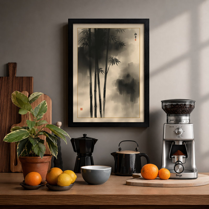 Bamboo in Mist Japandi - Framed Print, Black, A4 - 29.7 x 21.0 cm