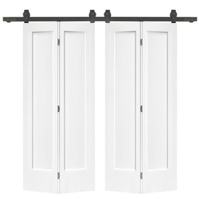 48 po x 80 po 1 panneau de porte en bois aggloméré double panneau de fibres à densité moyenne peint en blanc avec ensemble de quincaillerie coulissante