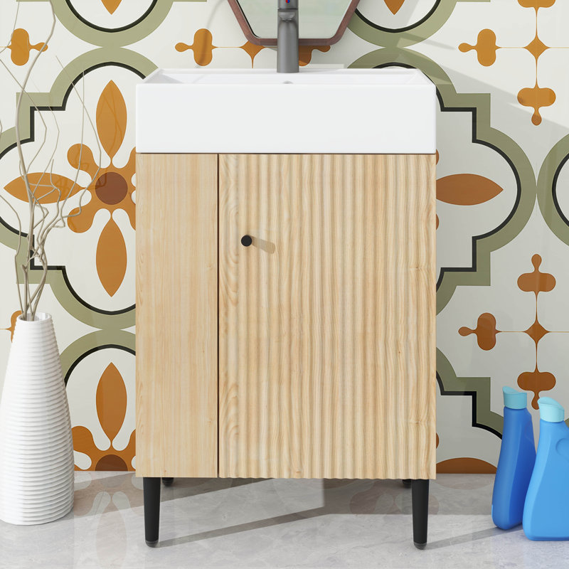 Petit meuble-lavabo avec lavabo simple en céramique, Wood