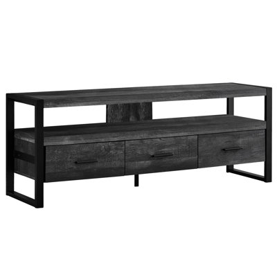 Meuble télé contemporain avec rangement, console de 60 pouces, stratifié noir et métal, meuble multimédia pour téléviseur 80-89, support de chambre à coucher moderne, console, décoration de salon