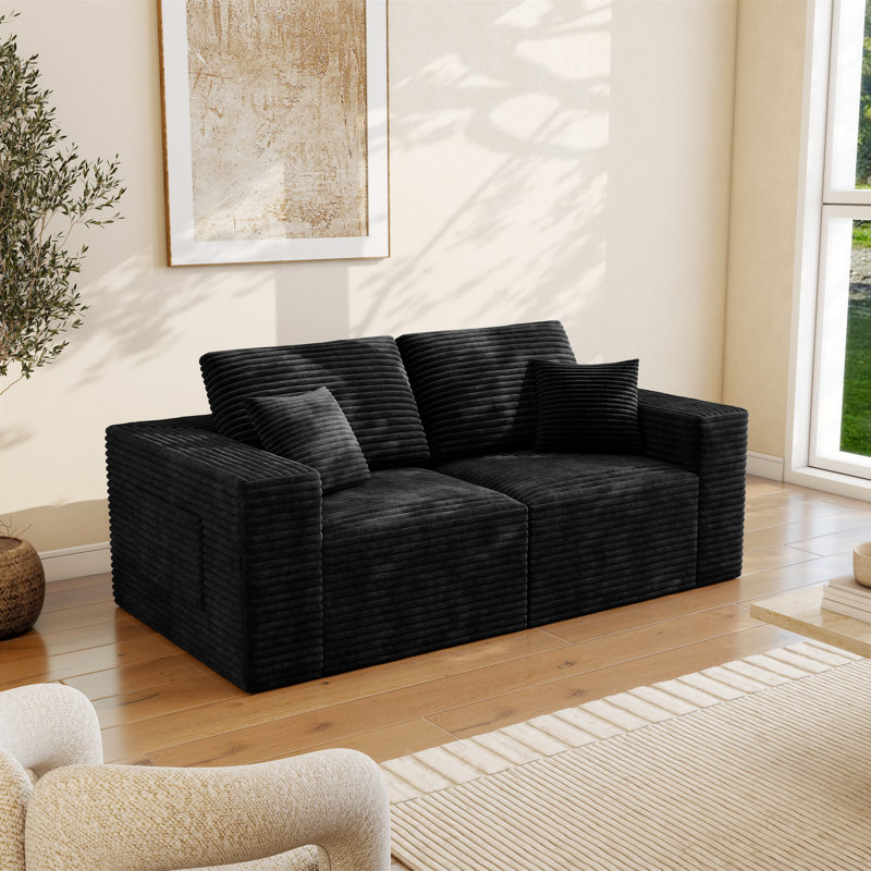 Abdou 70.8" Compression Loveseat, Corduroy Cloud Couch, Black