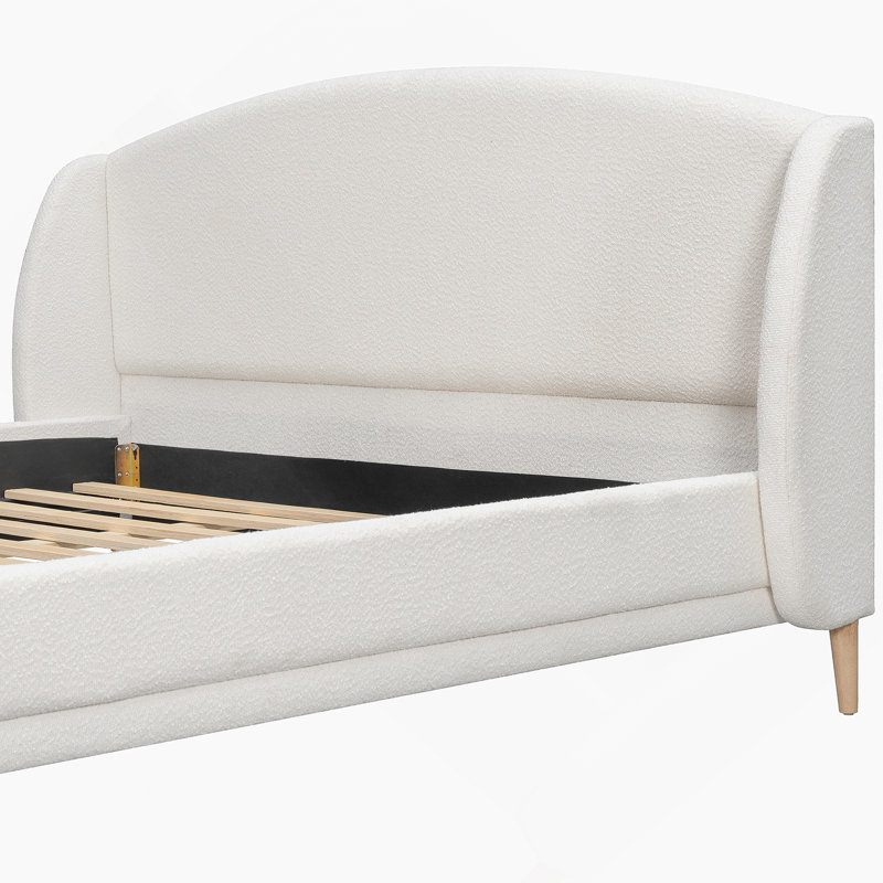 Lit plateforme tapissier Romano Boucle, Grand lit, White