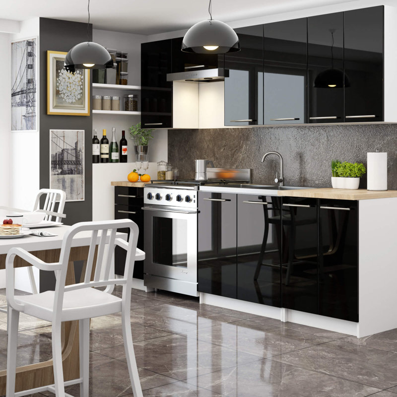 This kitchen cabinet is made of white and glossy black, 72cm H x 40cm W x 30cm D