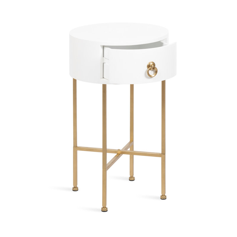 Leighty End Table with Storage, 24" H x 14" W x 14" D, White, Gold
