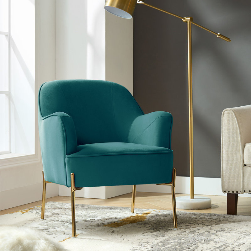 Cleo 26" Wide Contemporary Chair with Recessed Arms, Blue Velvet