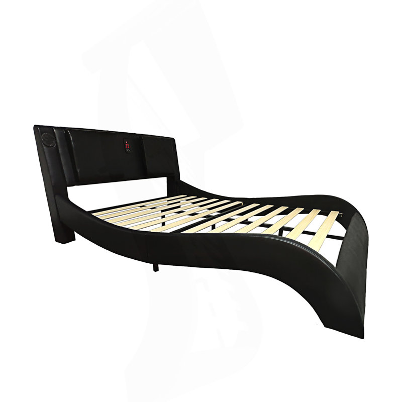 Structure de lit plateforme rembourrée avec éclairage à DEL, connexion Bluetooth pour contrôler la musique, massage par vibration du dossier