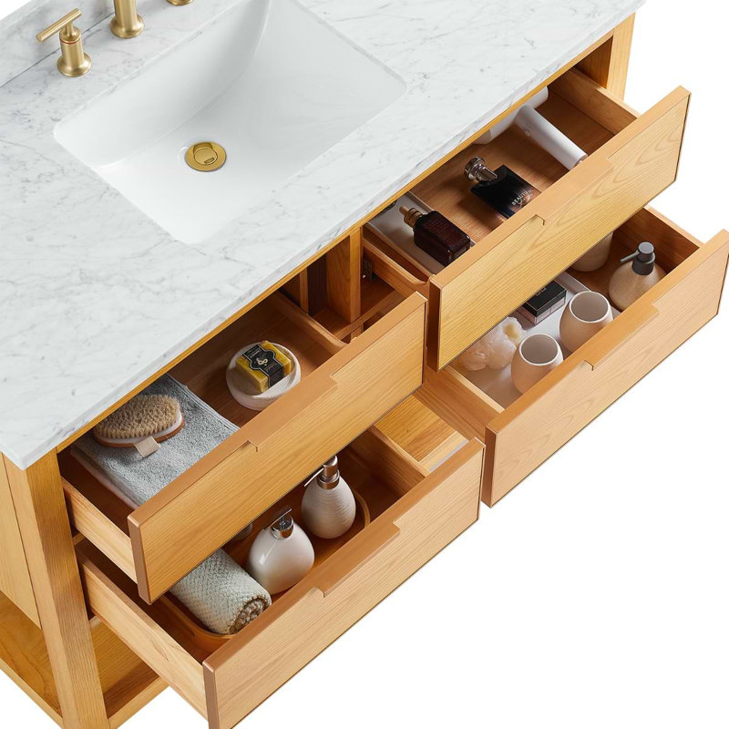 Dayton 48" Woodgrain Vanity With Carrara Marble Top