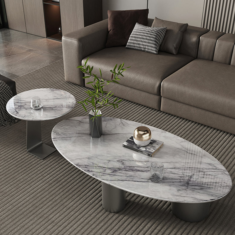 Table basse moderne en marbre ovale, H 14,6 po x L 51,2 po x l 27,6 po