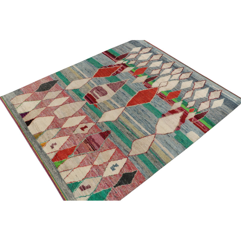 Moroccan Hand Knotted Silk Geometric Area Rug, Rectangle 10' x 14'