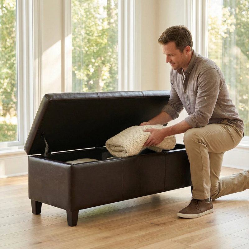 Contemporary Rectangle Storage Ottoman Bench