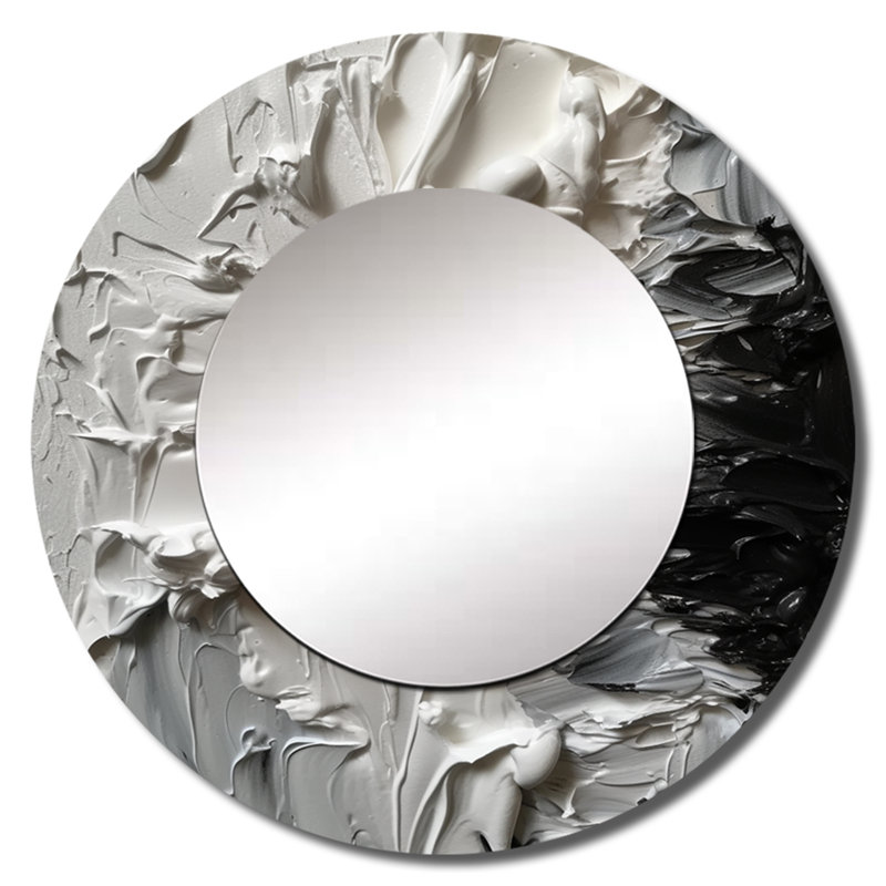 Procopio blanc et noir Tranquility Unleashed V - miroir en marbre, miroir mural décoratif rond blanc, impression d'art en métal