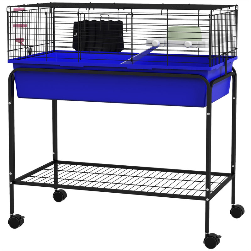 Caisses et cages à hamster bleues en acier et en polypropylène, 33 x 18,5 x 35 po, avec rangement et tablettes
