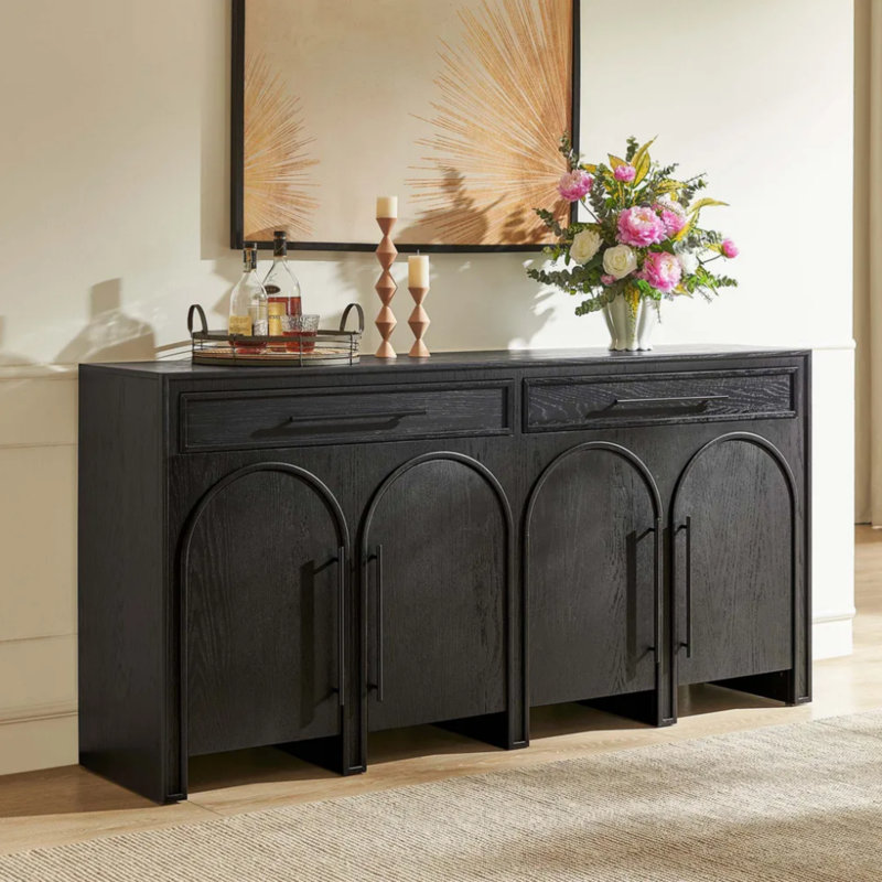 Buffet grande capacité en bois massif rétro, Noir