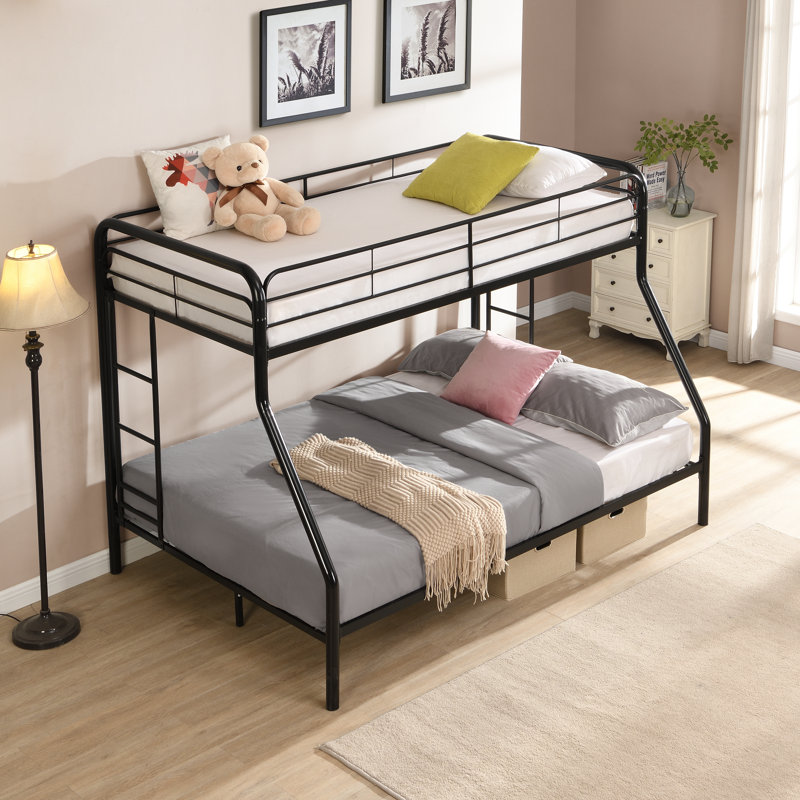 Lit superposé en métal, aucun sommier requis, grand rangement sous le lit, assemblage facile